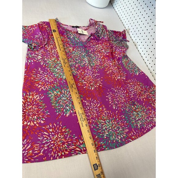 Lane Bryant Womens Fuchsia Pink Colorful Printed Tie Front Blouse Size 18/20 NWT - Picture 10 of 11